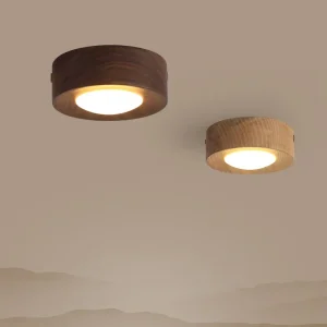 WoodenGlow - Lampe Plafonnière en Noyer avec Projecteur LED