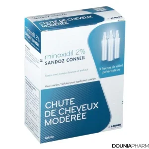 MINOXIDIL 2% Sandoz Spray Antichute -3 flacons de 60 ml