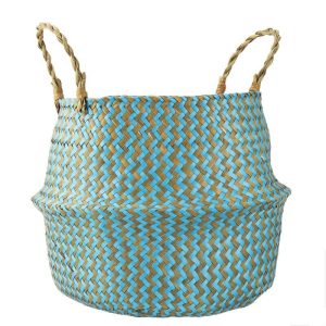 Panier de Rangement en Jonc de Mer Turquoise